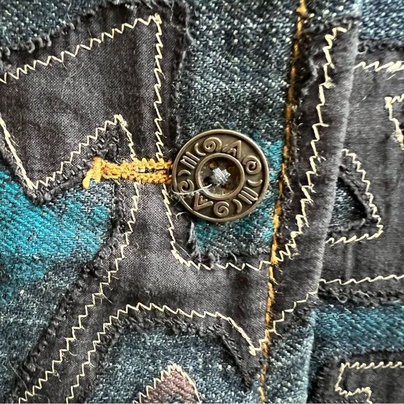 CHICOS EMBROIDERED/EMBELLISHED denim jacket Southwest brass turquoise M - Picture 5 of 5